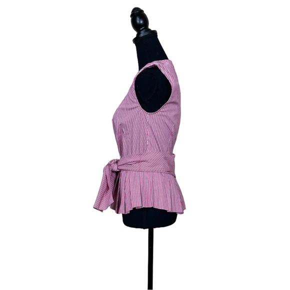 NWT Derek Lam 10 Crosby “Pandora” Striped Pleated Peplum Tie-Front Top - Picture 4 of 12
